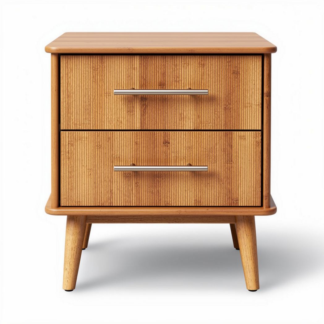 Bamboo nightstand with two drawers and natural finish 45 x 40 x 60cm