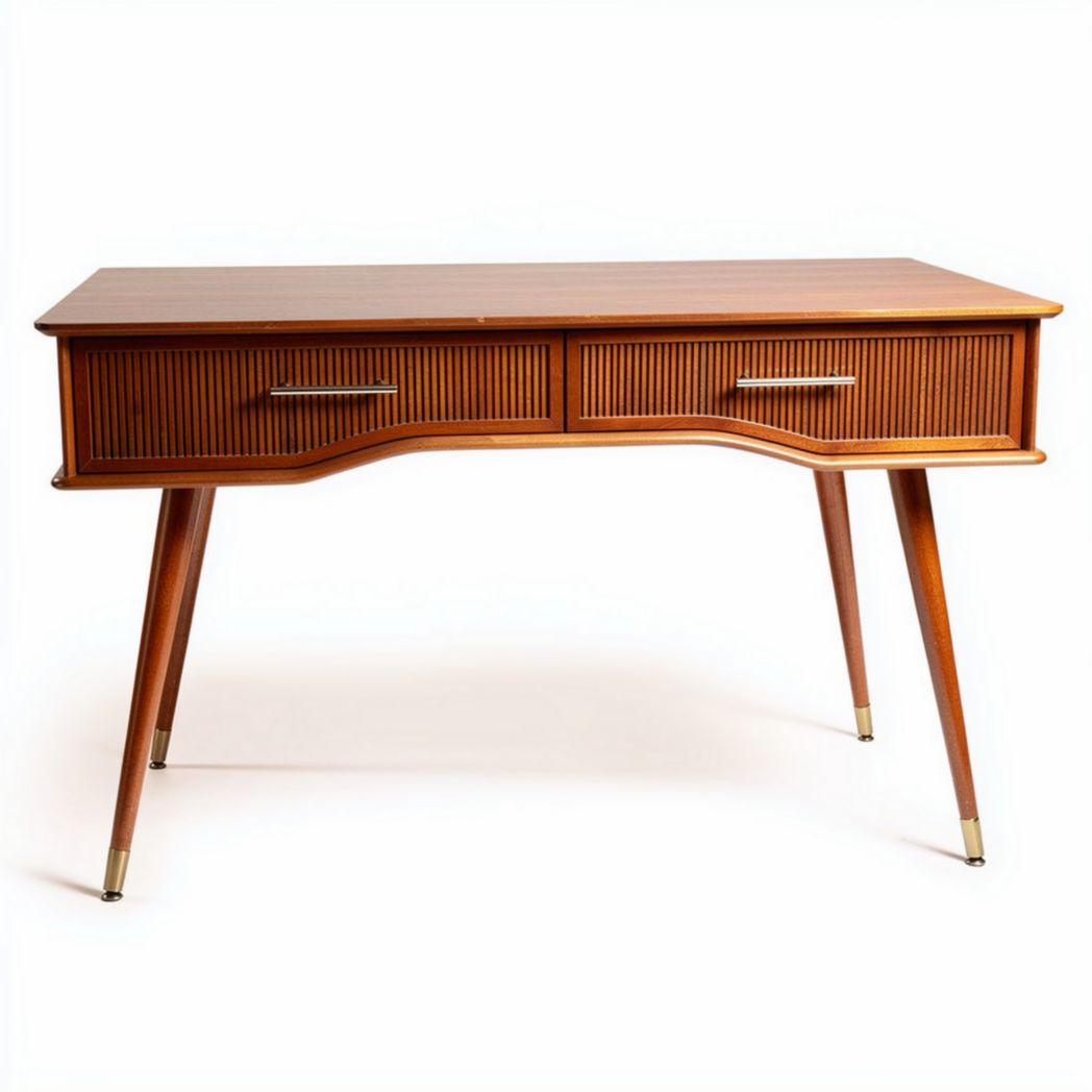 Wooden desk with two drawers and tapered legs 120 x 60 x 75cm natural finish