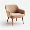 Fabric upholstered accent chair with wooden legs in beige color