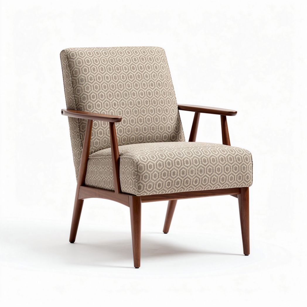 Mid-century modern accent chair with geometric fabric upholstery and wood frame