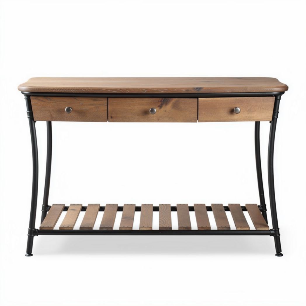 Wooden console table with three drawers and metal frame 100 x 40 x 80cm