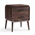Modern wooden nightstand with two drawers and tapered legs in walnut finish 50 x 40 x 60cm