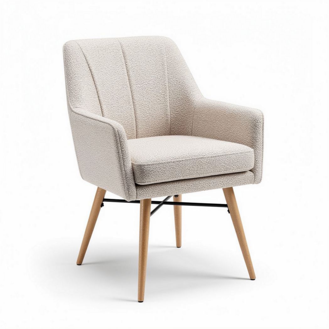 Fabric accent chair with wooden legs in white color 75 x 65 x 80cm