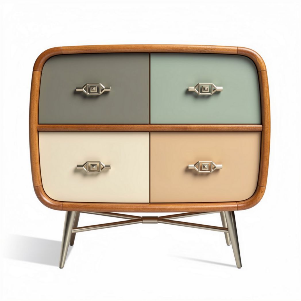 Storage cabinet with four drawers in pastel colors and wooden accents 80 x 40 x 75cm