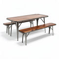 Wooden dining table set with metal legs suitable for indoor or outdoor use 150 x 75 x 75cm