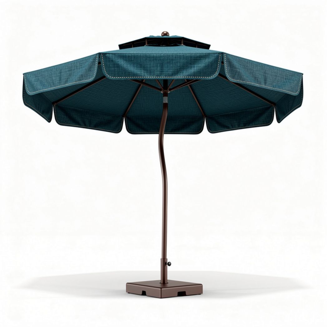 Outdoor patio umbrella with teal canopy and steel frame 250 x 250 x 240cm