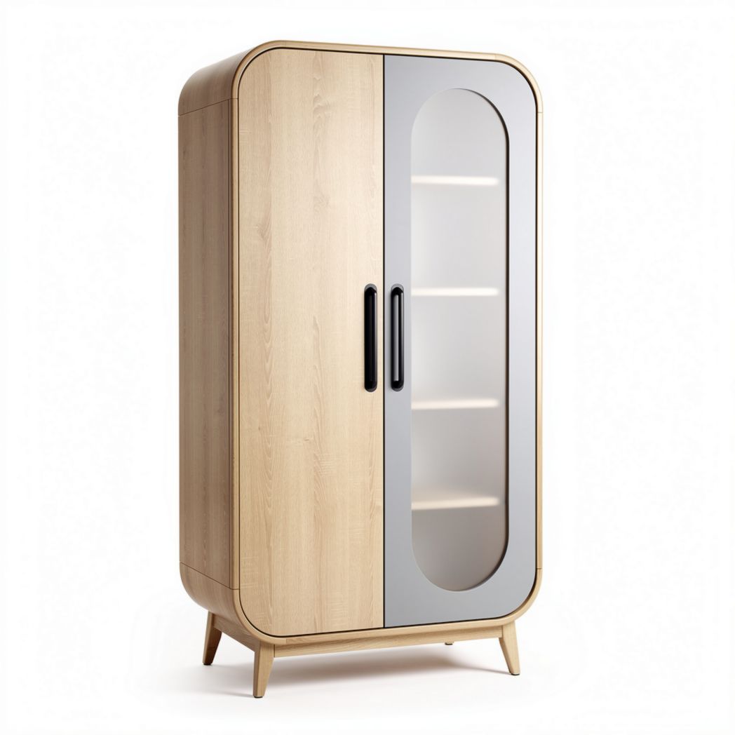 Wooden display cabinet with glass doors and four shelves 80 x 40 x 180cm