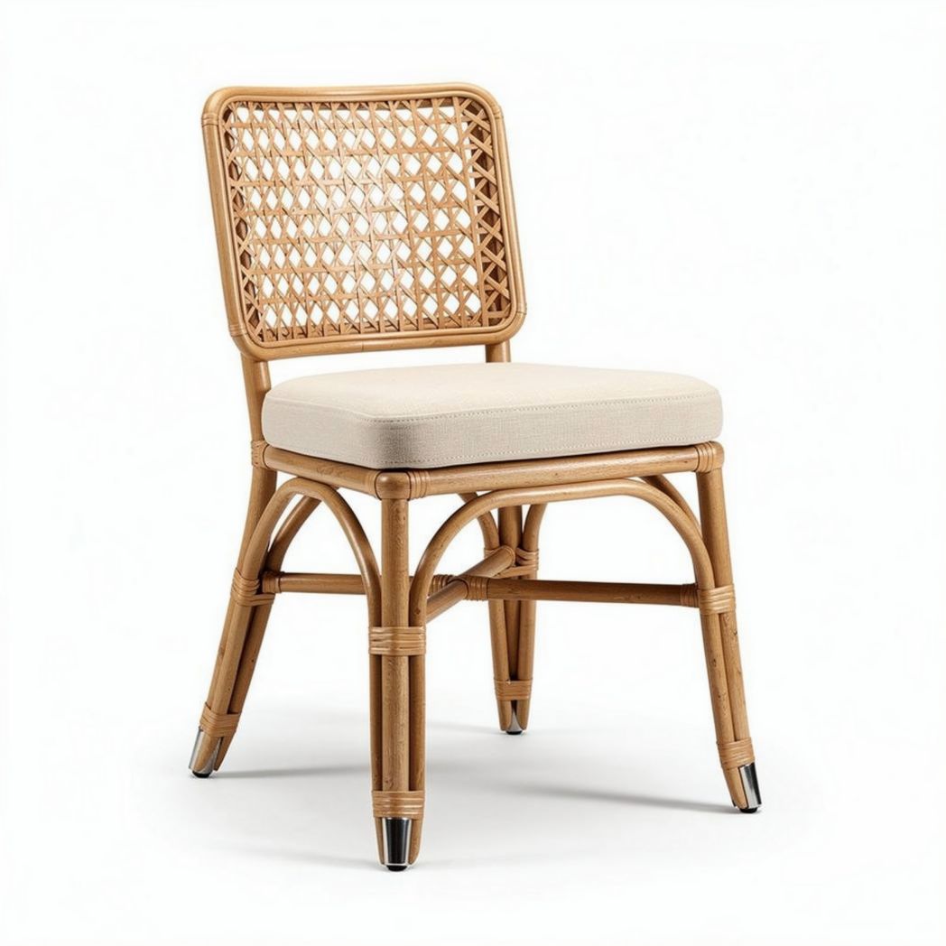 Rattan dining chair with cushioned seat and natural finish 45 x 45 x 85cm