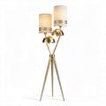 Gold tripod floor lamp with dual fabric shades and modern design 80 x 30 x 30cm