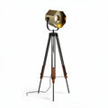 Tripod floor lamp with brass shade and wooden accents 70 x 40 x 150cm