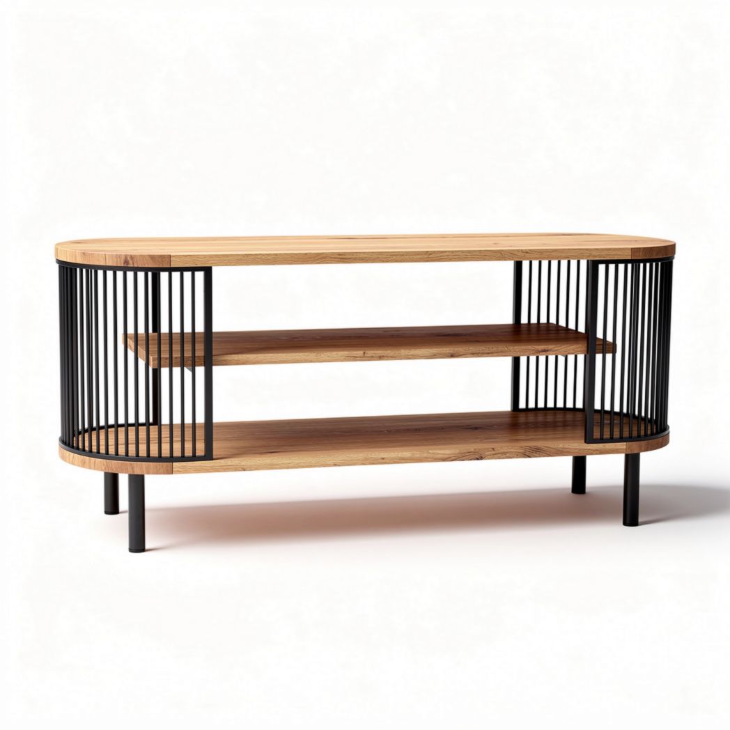 Wood and metal TV stand with open shelving 120 x 40 x 50cm
